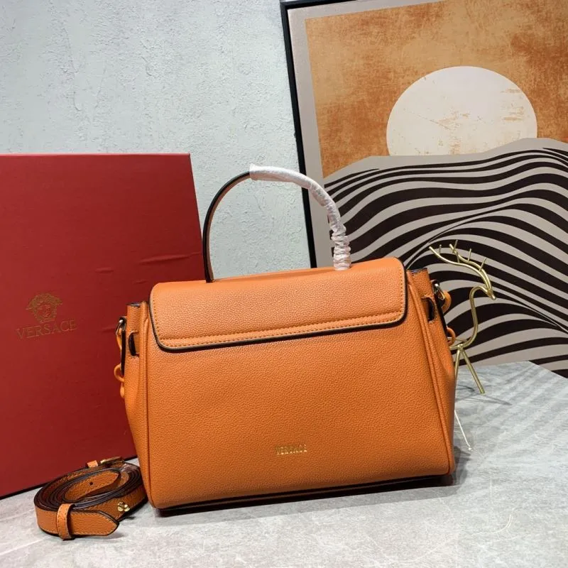 Versace Orange Leather Top Handle Handbag - Image 3