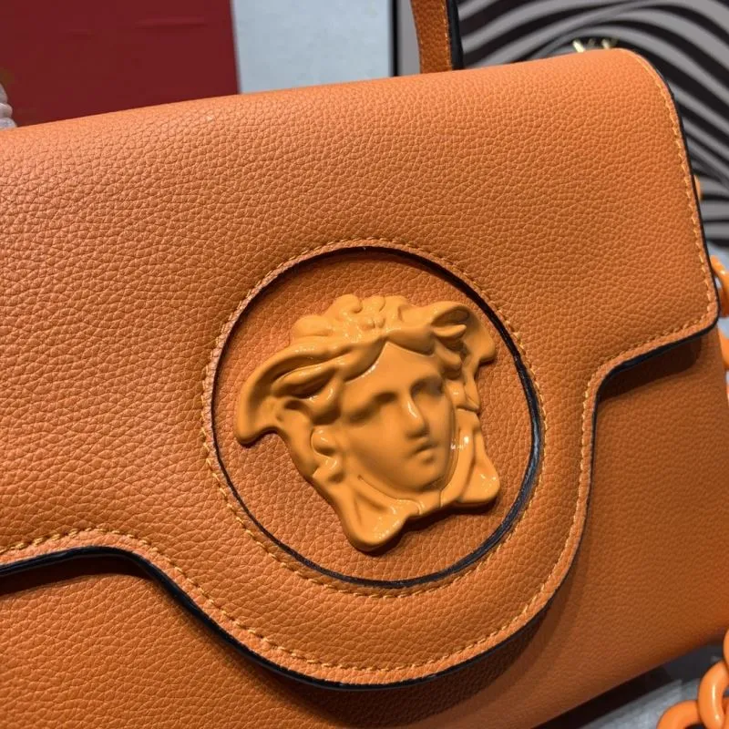 Versace Orange Leather Top Handle Handbag - Image 4