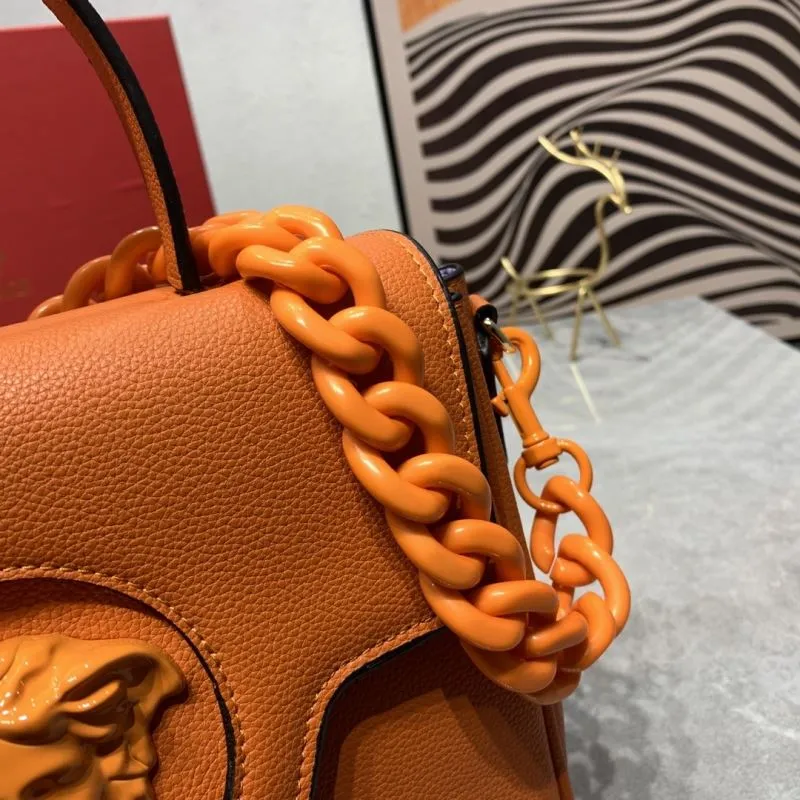 Versace Orange Leather Top Handle Handbag - Image 5