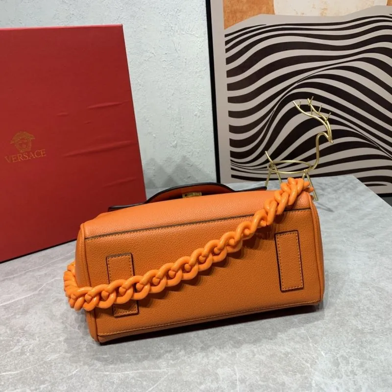 Versace Orange Leather Top Handle Handbag - Image 7
