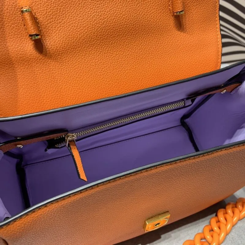 Versace Orange Leather Top Handle Handbag - Image 8