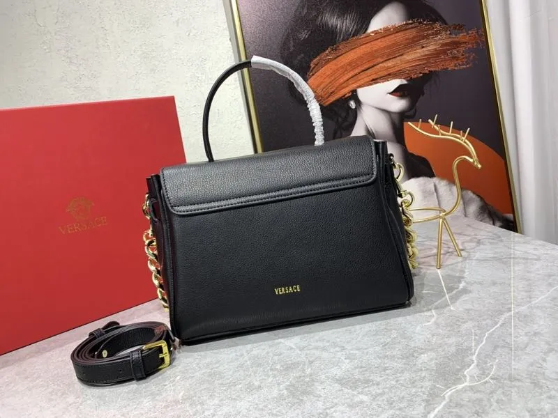Versace Black Leather Top Handle Chain Handbag - Image 3