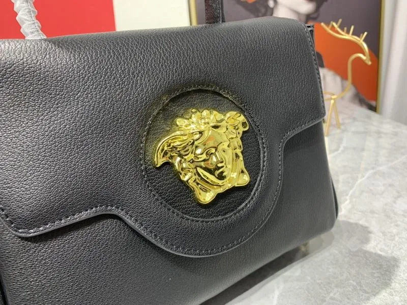 Versace Black Leather Top Handle Chain Handbag - Image 4
