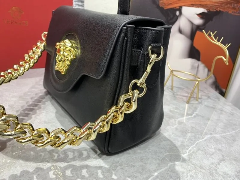 Versace Black Leather Top Handle Chain Handbag - Image 5