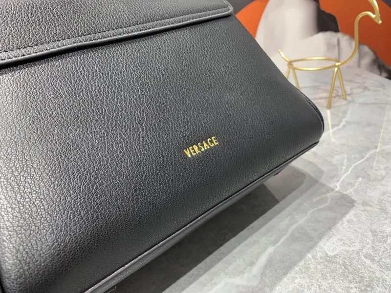 Versace Black Leather Top Handle Chain Handbag - Image 6