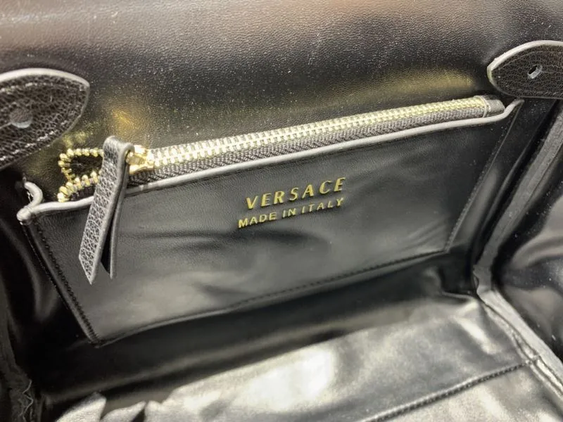 Versace Black Leather Top Handle Chain Handbag - Image 9