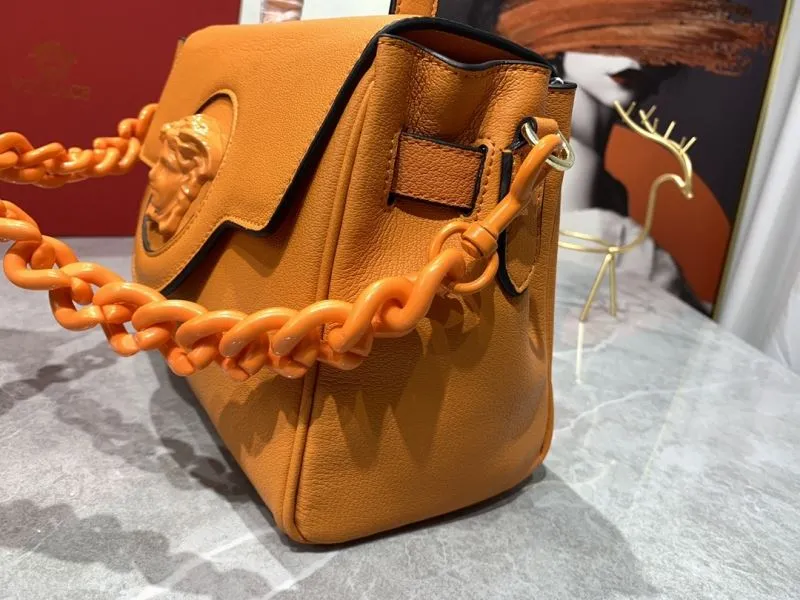 Versace Orange Leather Handbag with Chain - Image 4
