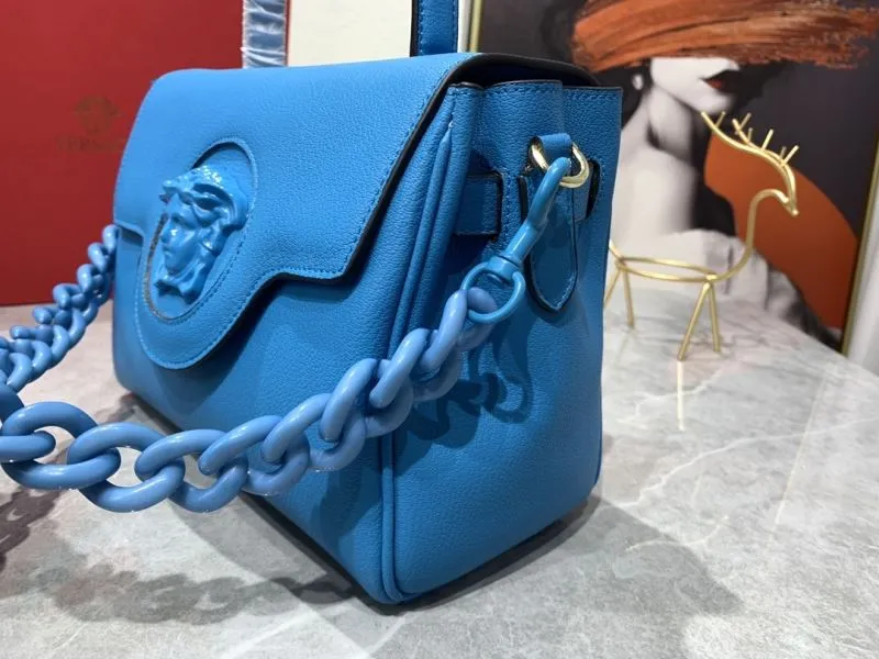 Versace Blue Leather Top Handle Handbag - Image 5