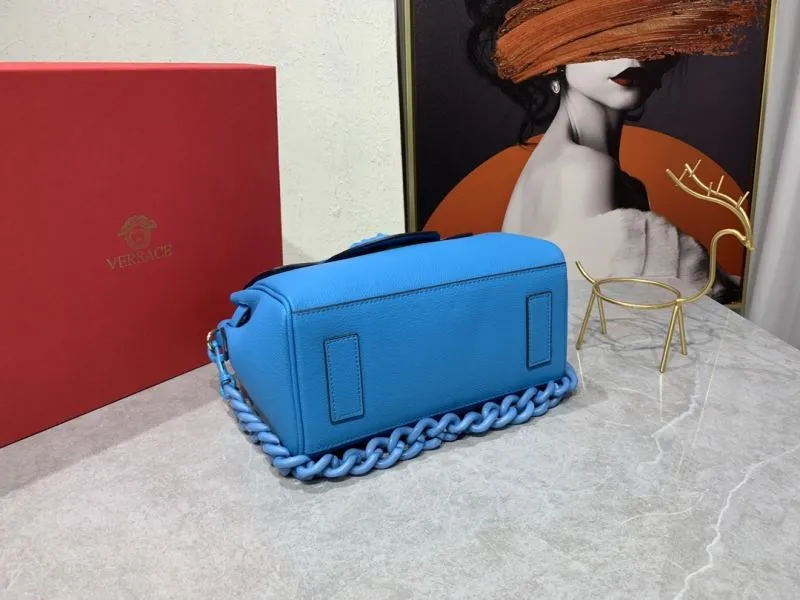 Versace Blue Leather Top Handle Handbag - Image 7