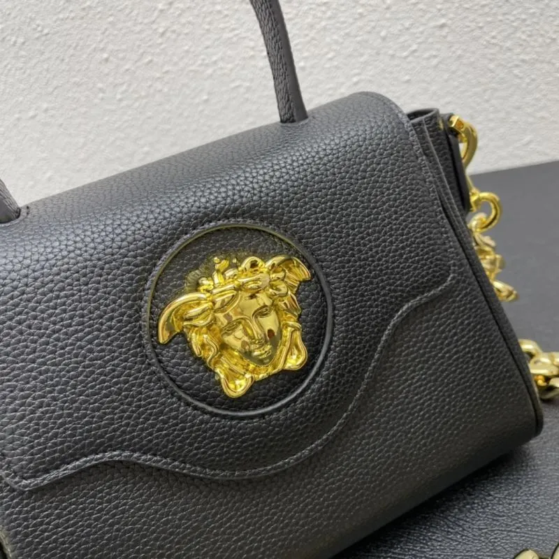 Versace Black Leather Handbag 603 20cm Chain Crossbody - Image 4