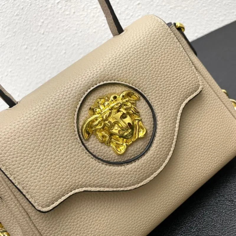 Versace Beige Leather Chain Handbag 603 20cm - Image 4