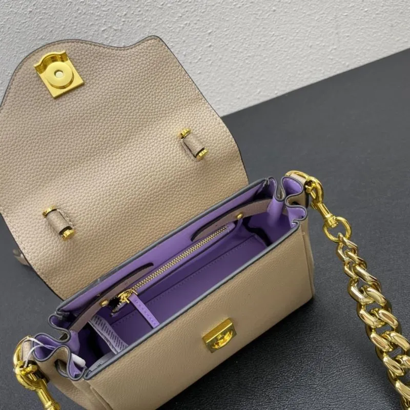 Versace Beige Leather Chain Handbag 603 20cm - Image 8