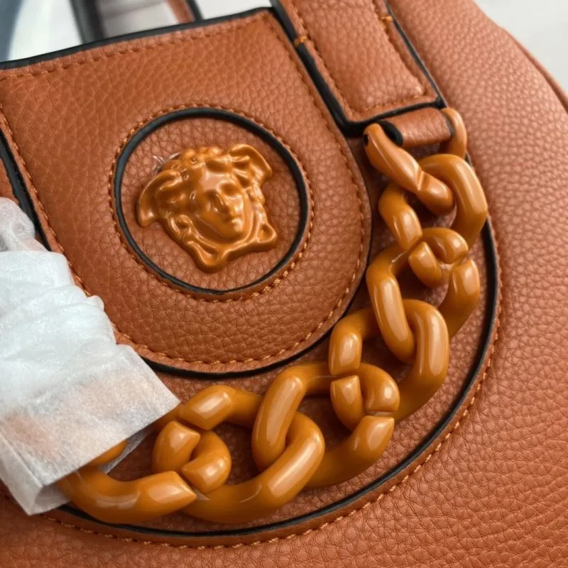 Versace Orange Leather Chain Handbag - Image 5
