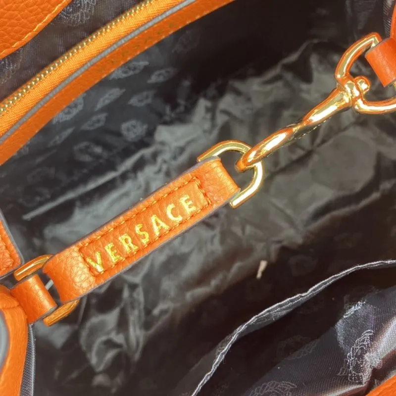 Versace Orange Leather Chain Handbag - Image 6