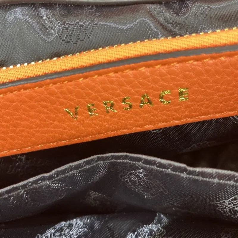 Versace Orange Leather Chain Handbag - Image 9