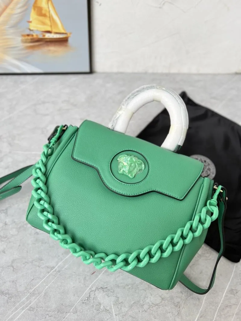 Versace Green Leather Chain Top Handle Handbag - Image 3