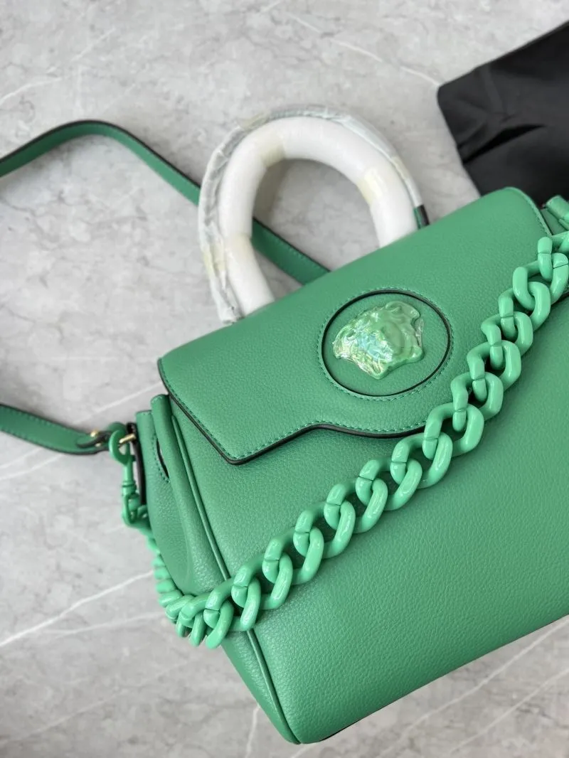 Versace Green Leather Chain Top Handle Handbag - Image 4