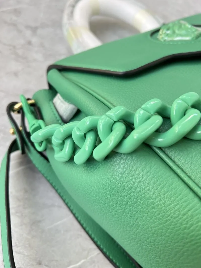Versace Green Leather Chain Top Handle Handbag - Image 7