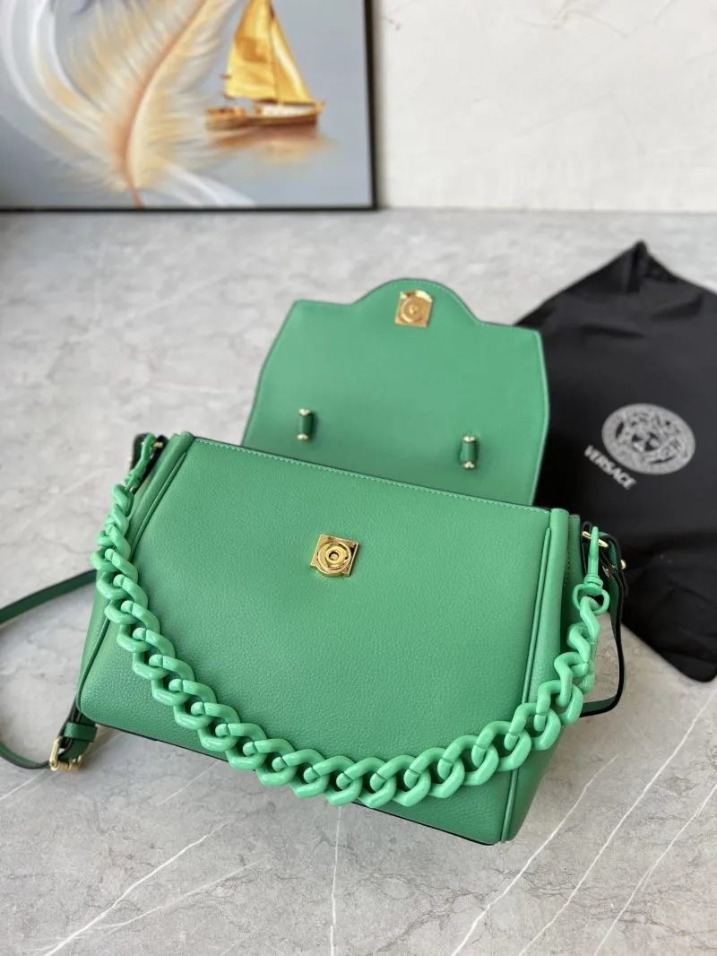 Versace Green Leather Chain Top Handle Handbag - Image 8