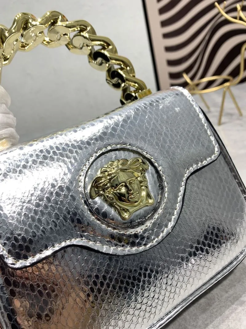 Versace Silver Snake Print Mini Crossbody Top Handle Handbag 360888 - Image 4
