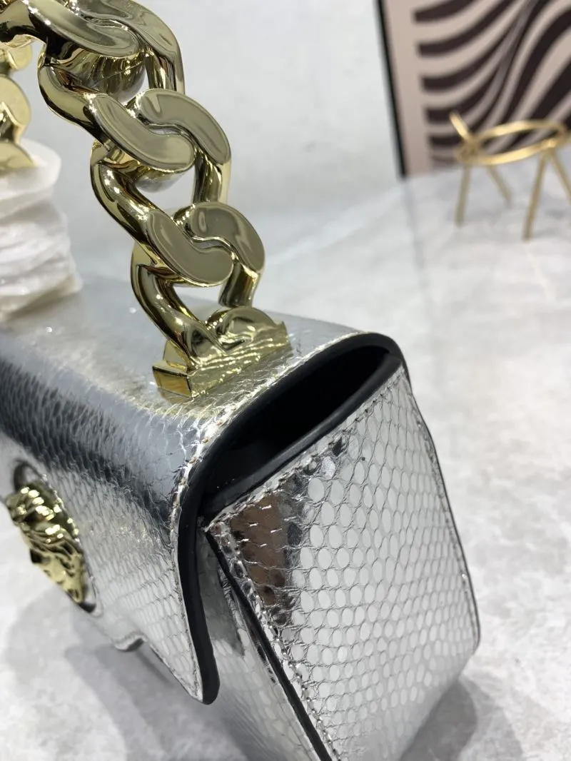 Versace Silver Snake Print Mini Crossbody Top Handle Handbag 360888 - Image 5