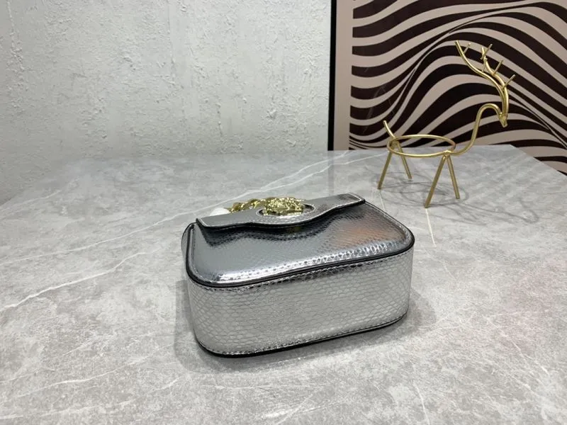 Versace Silver Snake Print Mini Crossbody Top Handle Handbag 360888 - Image 7