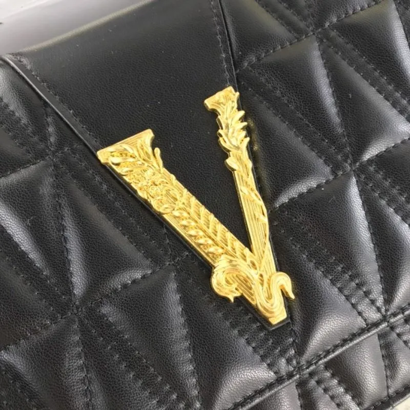 Versace Black Quilted Leather Shoulder Handbag - Image 4