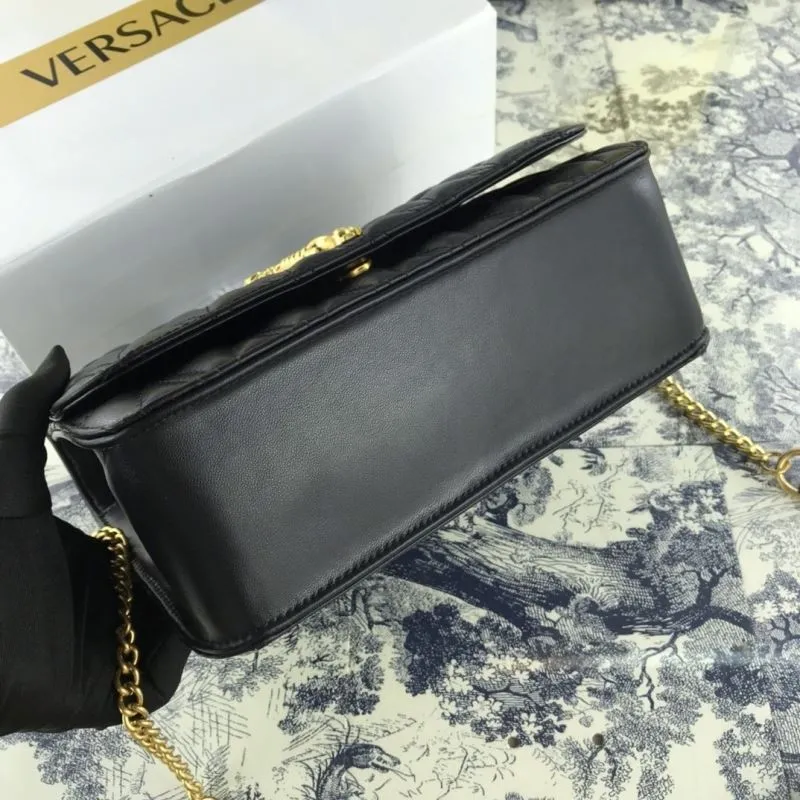 Versace Black Quilted Leather Shoulder Handbag - Image 5