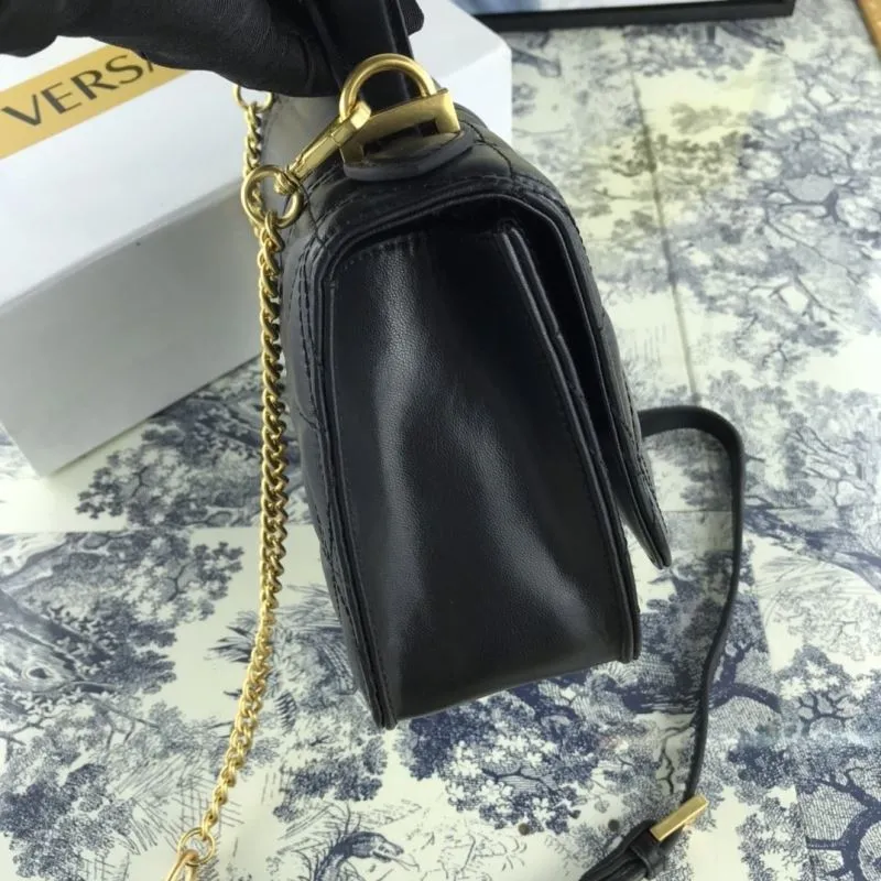 Versace Black Quilted Leather Shoulder Handbag - Image 6