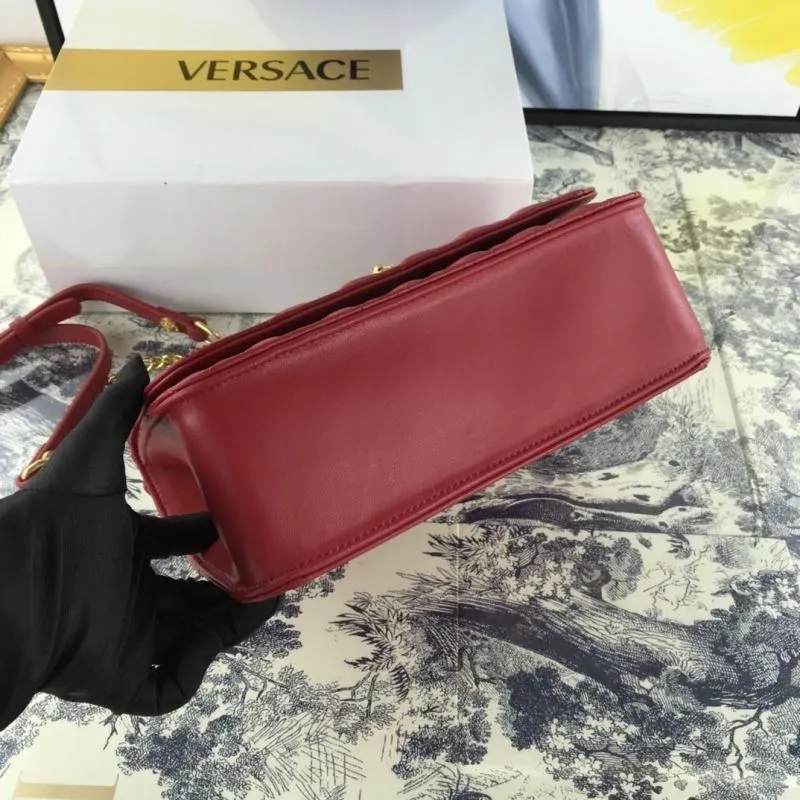 Versace Red Quilted Leather Top Handle Handbag - Image 5