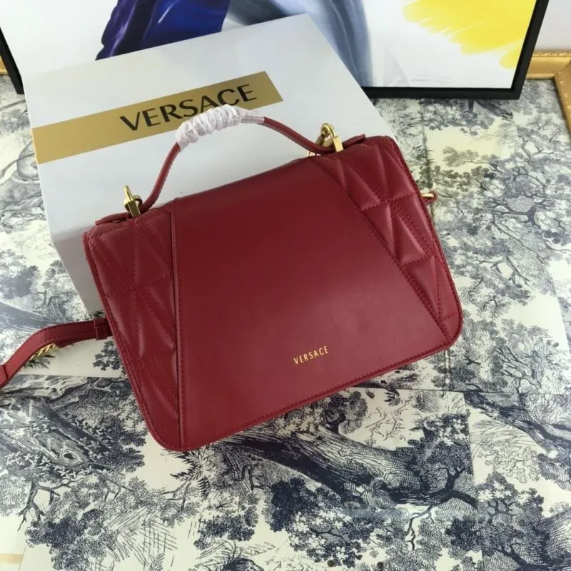Versace Red Quilted Leather Top Handle Handbag - Image 6