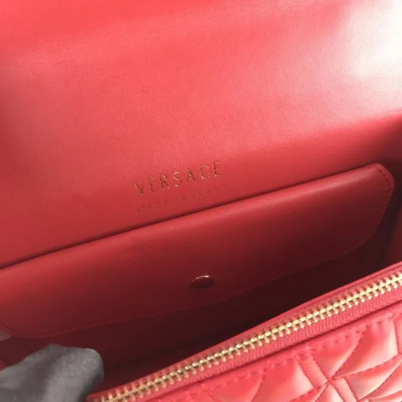 Versace Red Quilted Leather Top Handle Handbag - Image 8