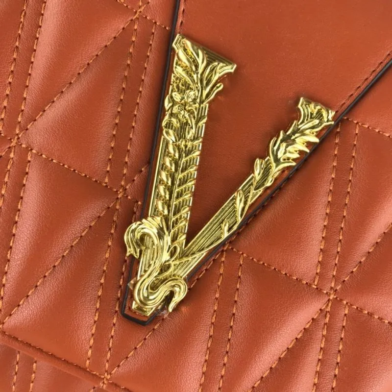 Versace Orange Leather Quilted Top Handle Shoulder Handbag - Image 3