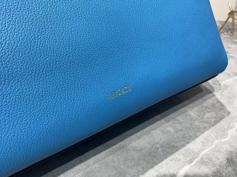 Versace Blue Leather Top Handle Handbag with Chain - Image 6
