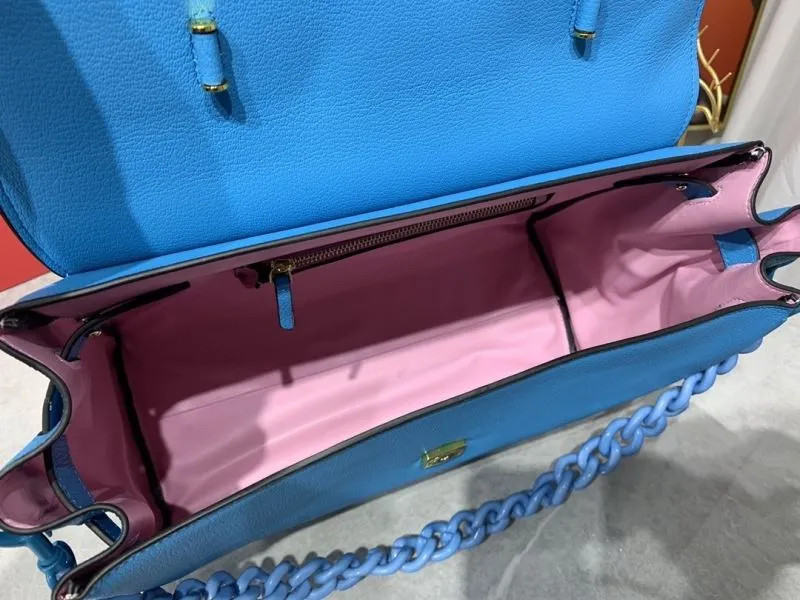 Versace Blue Leather Top Handle Handbag with Chain - Image 8