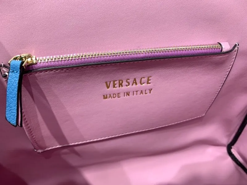 Versace Blue Leather Top Handle Handbag with Chain - Image 9