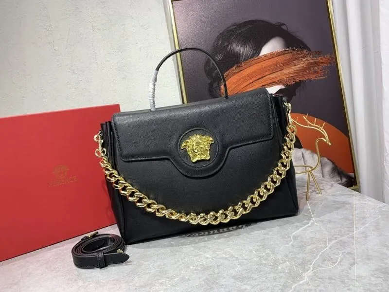 Versace Black Leather Top Handle Shoulder Bag