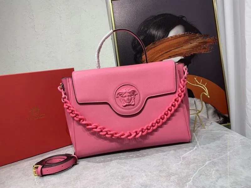 Versace Pink Leather Top Handle Handbag