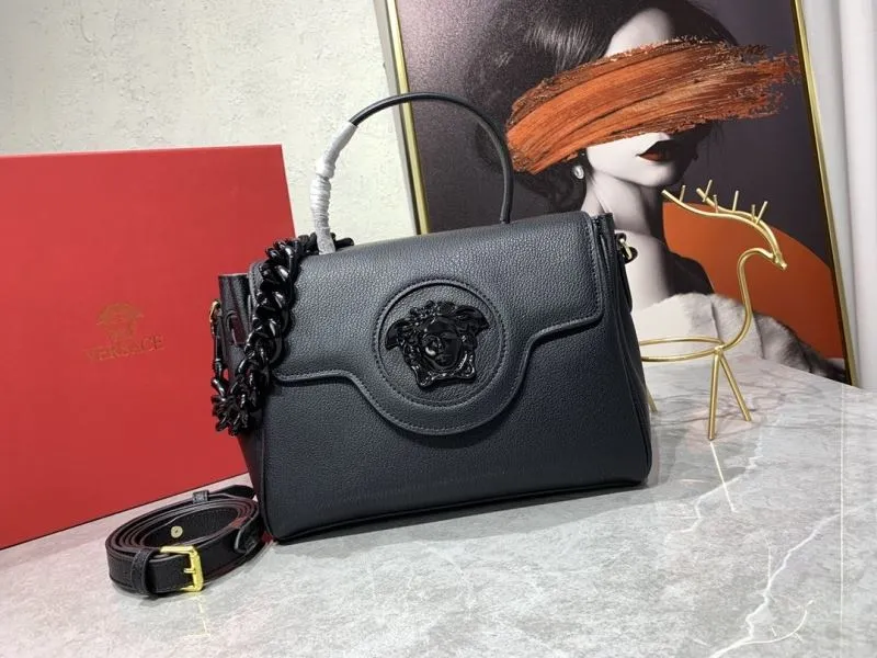Versace Black Leather Top Handle Shoulder Bag 70