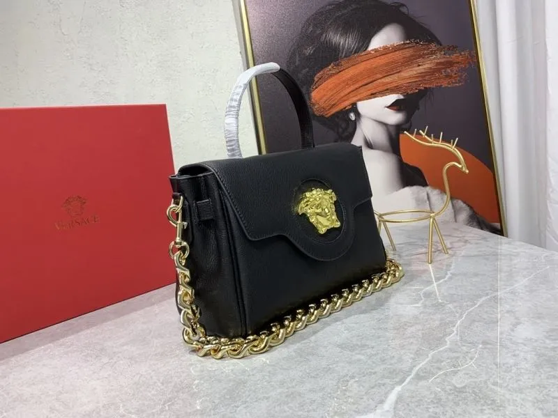 Alternative view of Versace Black Leather Top Handle Handbag with Gold Chain