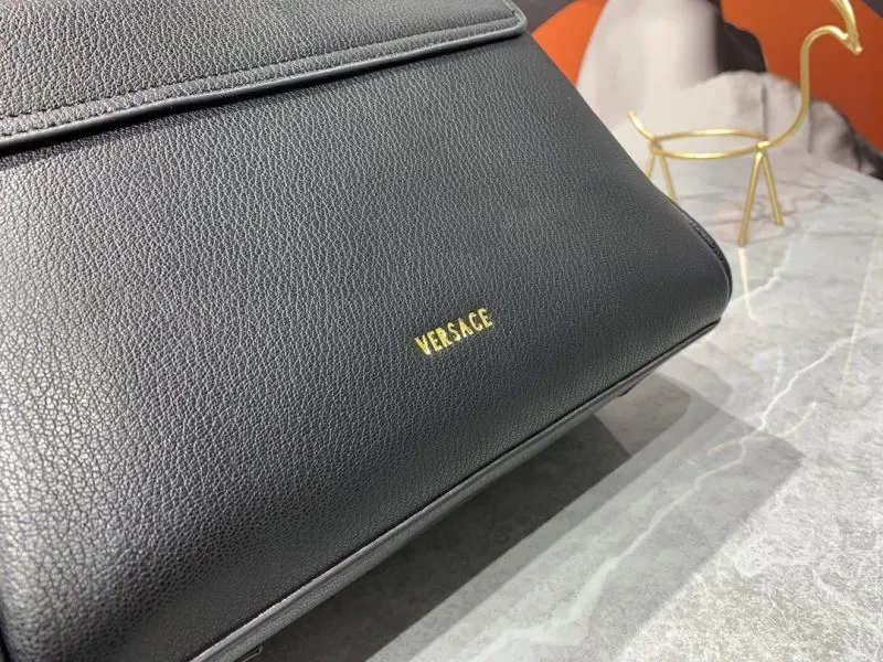 Versace Black Leather Top Handle Handbag with Gold Chain - Image 6