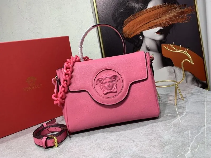 Versace Pink Leather Chain Handbag