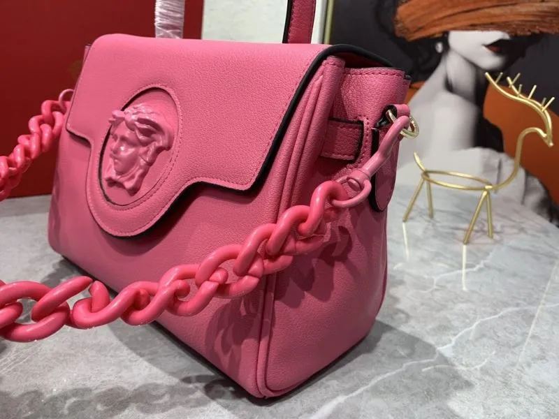 Versace Pink Leather Chain Handbag - Image 5