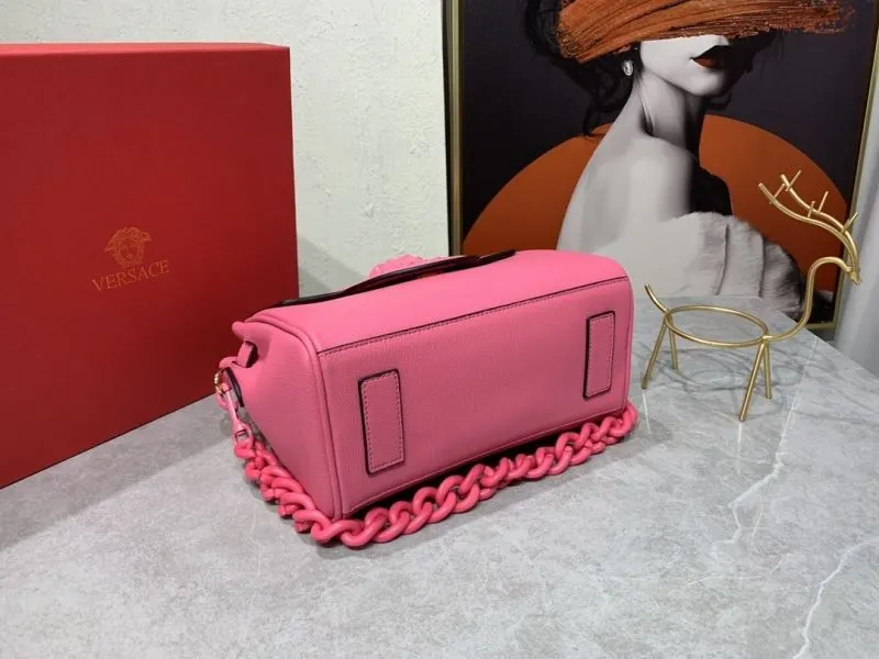 Versace Pink Leather Chain Handbag - Image 7