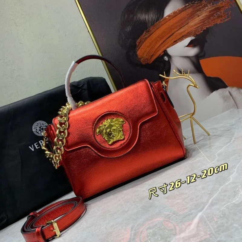Versace Metallic Red Chain Handbag 26-12-20cm