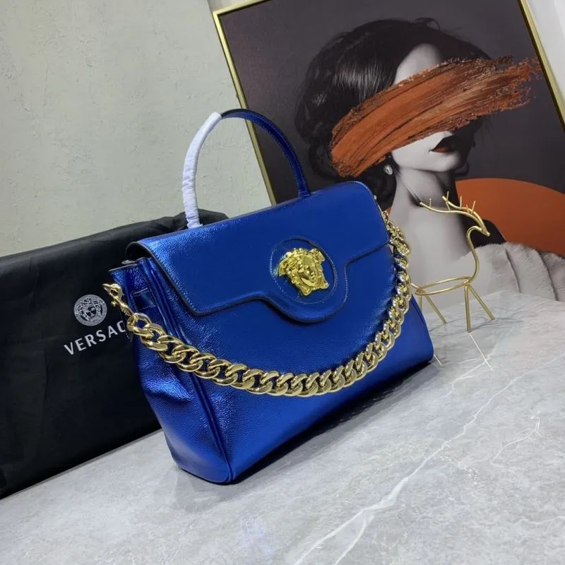 Alternative view of Versace Metallic Blue Top Handle Handbag with Chain Size 33-14-25