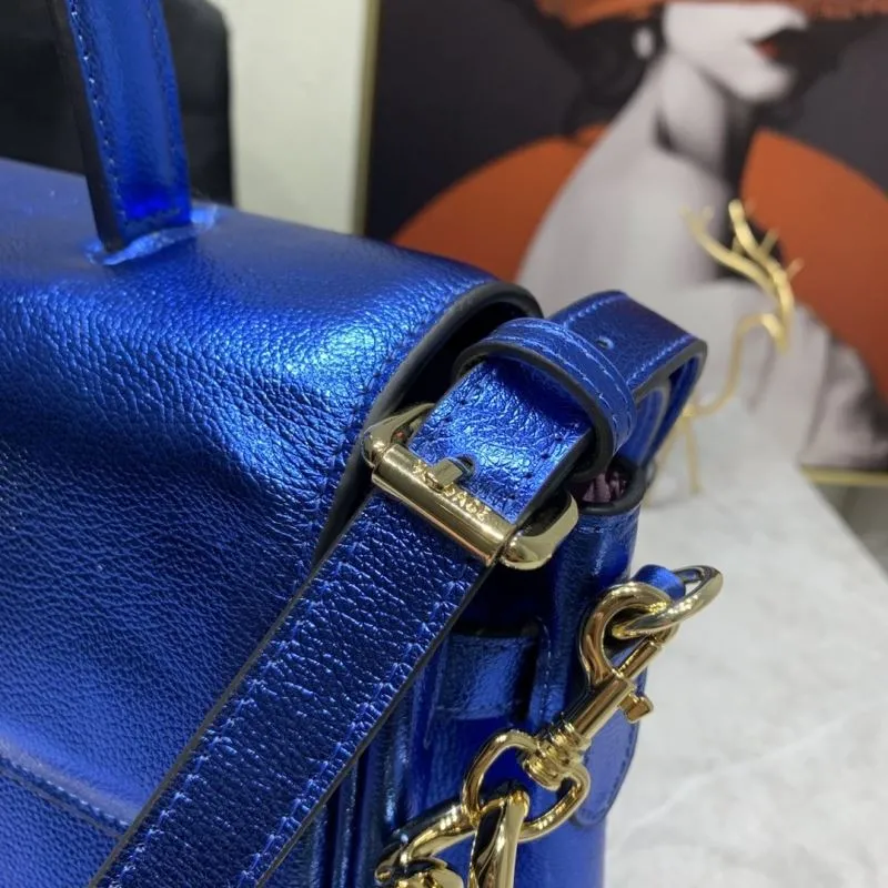 Versace Metallic Blue Top Handle Handbag with Chain Size 33-14-25 - Image 6