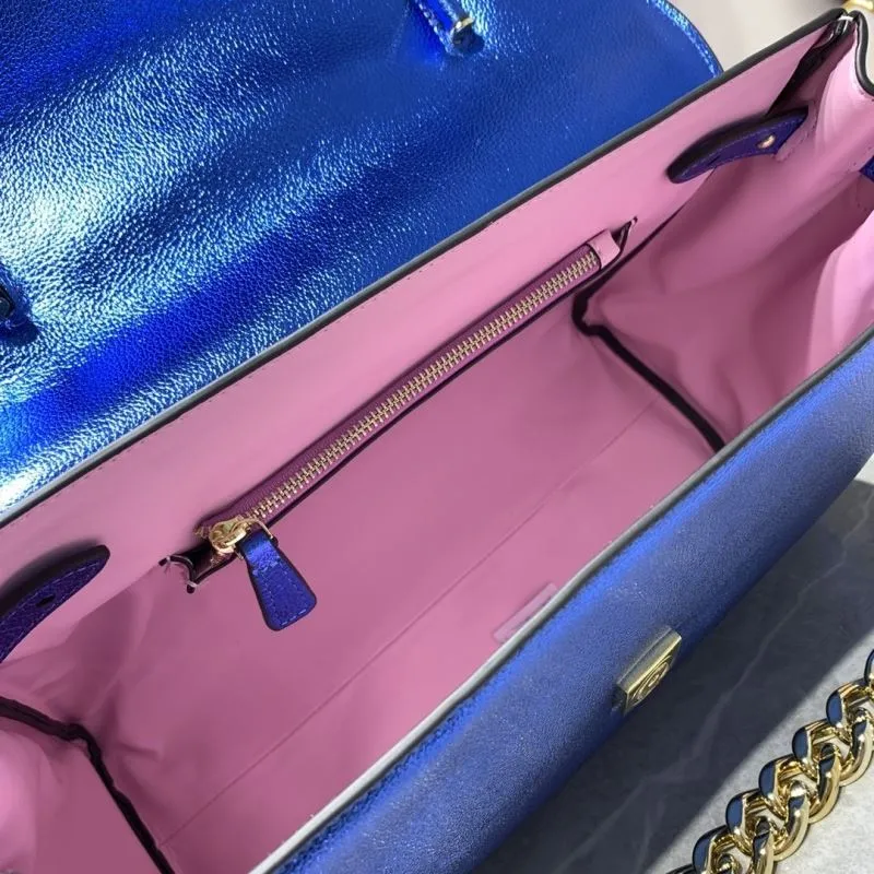 Versace Metallic Blue Top Handle Handbag with Chain Size 33-14-25 - Image 8