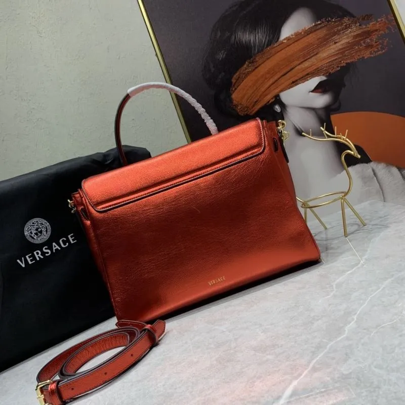 Versace Metallic Red Leather Handbag 33-14-25cm - Image 3