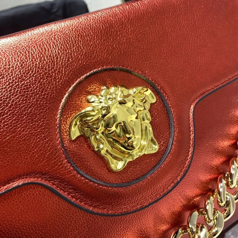 Versace Metallic Red Leather Handbag 33-14-25cm - Image 4